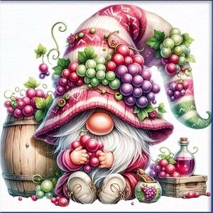 Whimsical Gnome with Grapes Diamond Art Kit